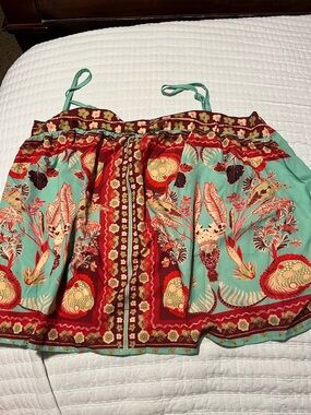 SHEIN Turquoise Red Floral Boho Print Spaghetti Strap Top